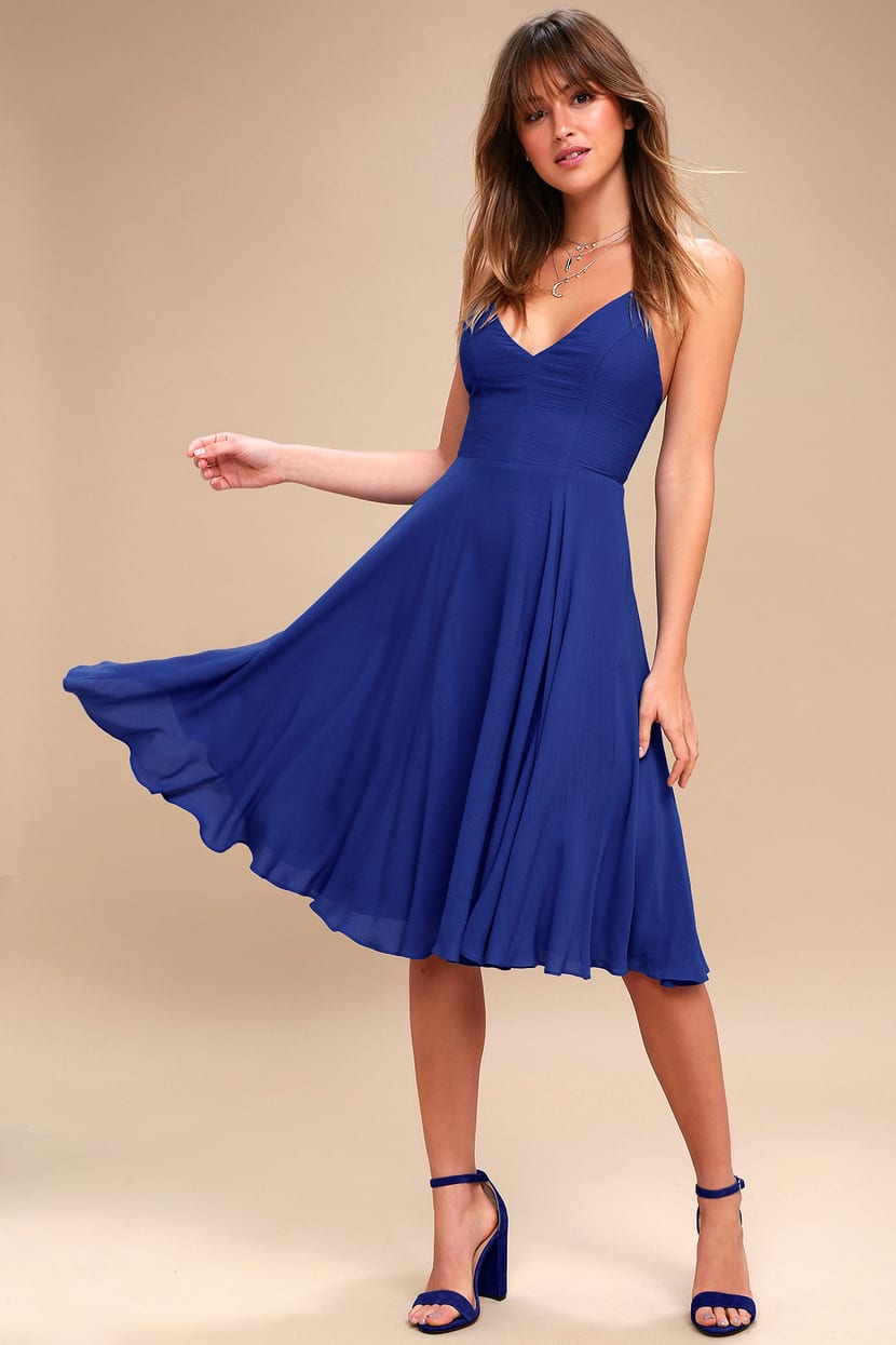 Chic Midi Dress - Royal Blue Dress - Blue Lace-Up Dress - Lulus
