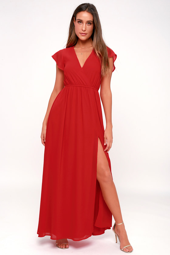 Elegant Red Maxi Dress - Short Sleeve Maxi Dress - Lulus