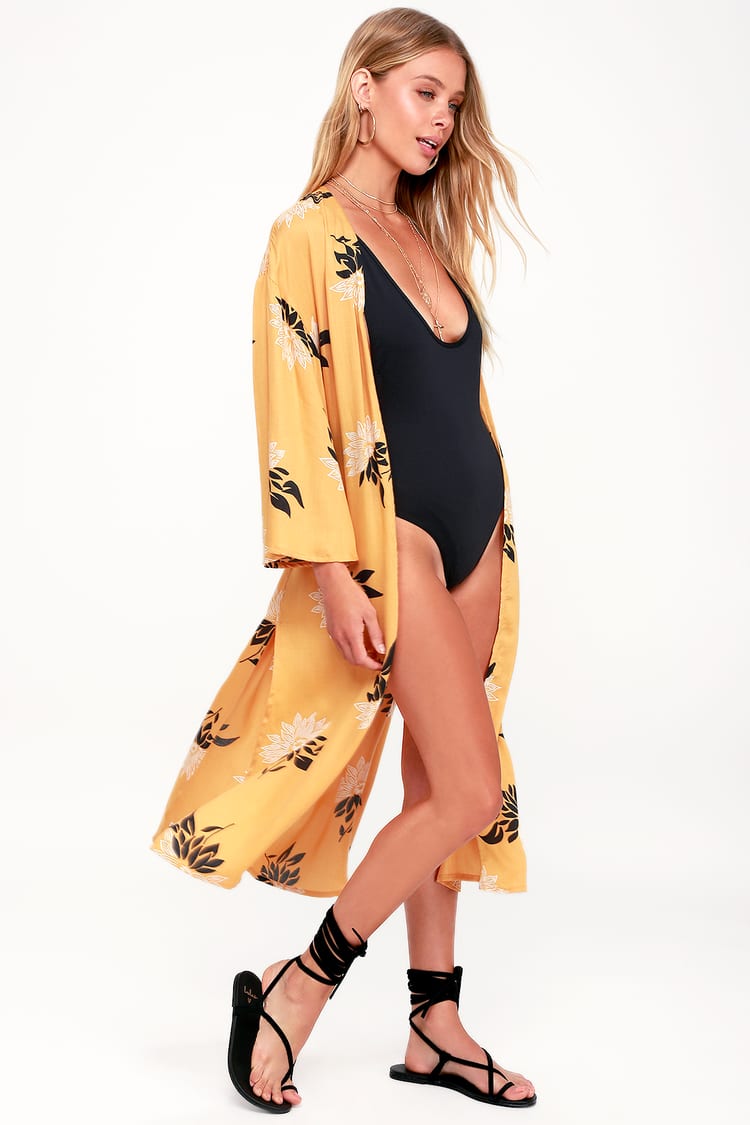 Amuse Society Let's Unwind - Yellow Floral Cover-Up - Kimono - Lulus