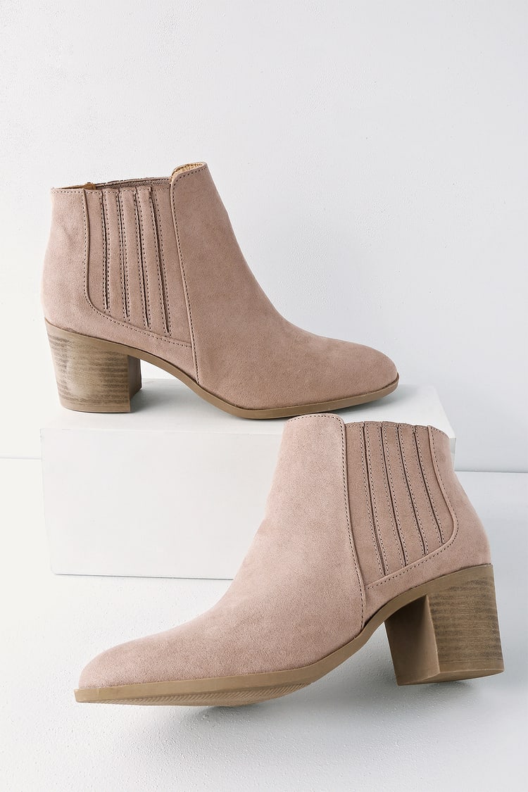 Lulus | Shasta Taupe Suede Ankle Booties | Size 10 | Beige | Vegan Friendly
