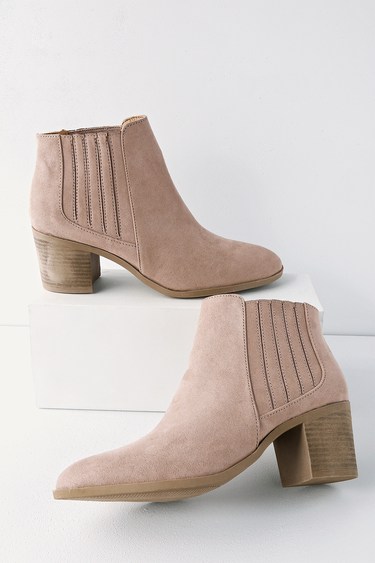 Taupe Boots - Faux Suede Booties - Women's Boots - Slip-On Boots - Lulus
