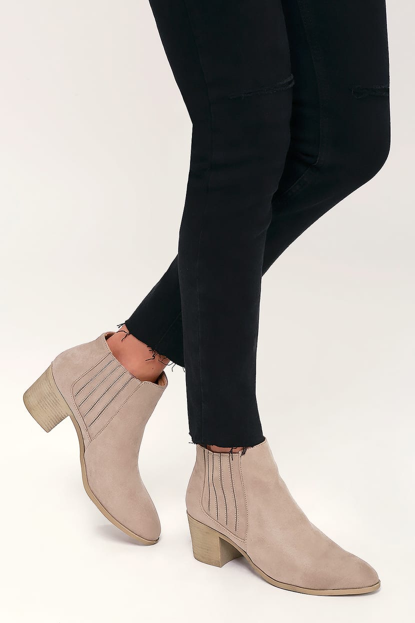 Taupe Boots - Faux Suede Booties - Women's Boots - Slip-On Boots - Lulus