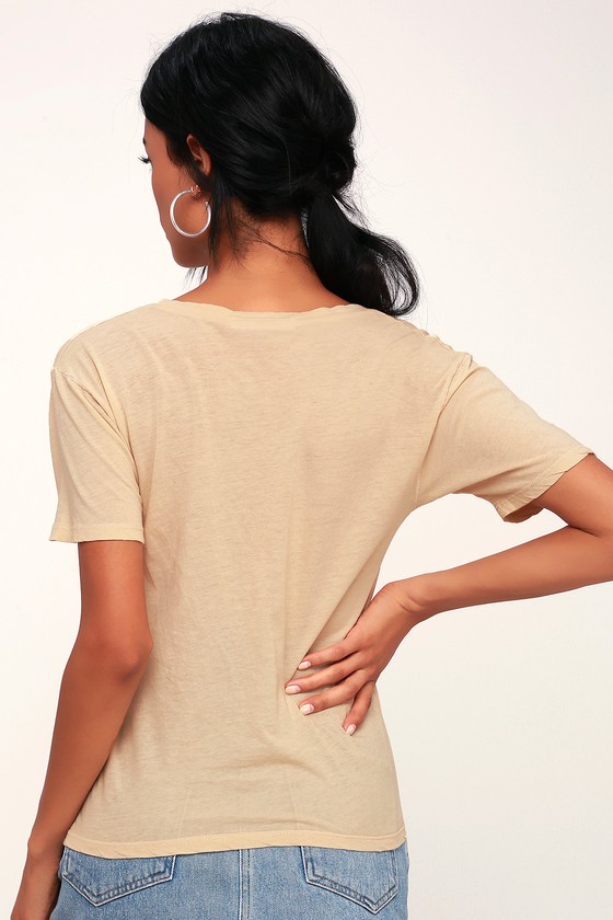 Project Social T The Softest - Beige Tee - V-Neck Tee - T-Shirt - Lulus