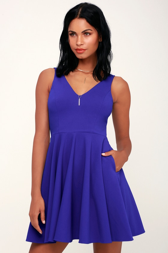 Cute Royal Blue Dress Party Dress Royal Blue Skater Dress Lulus 5088