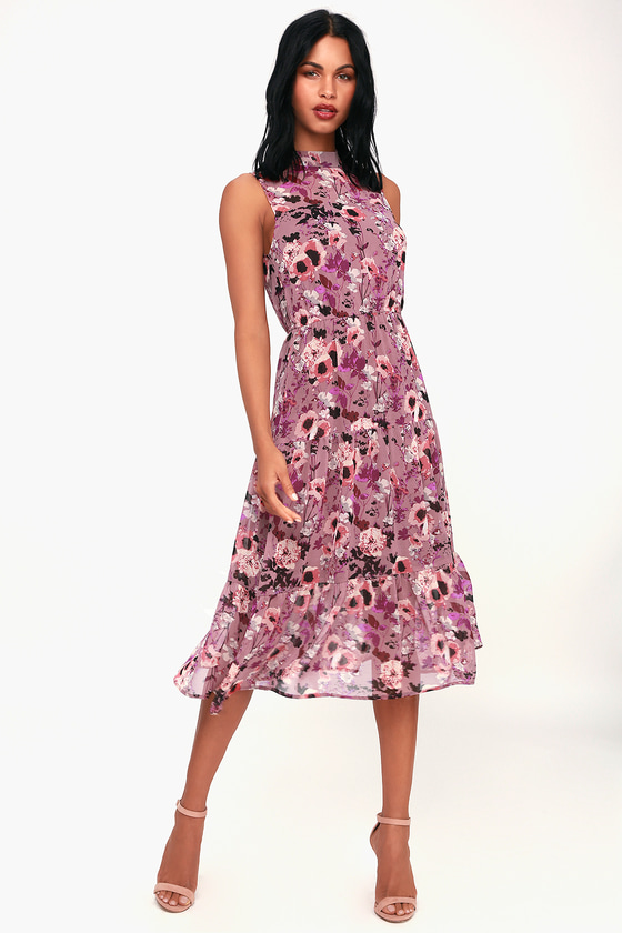Lovely Mauve Dress - Floral Print Dress - Sleeveless Midi Dress - Lulus