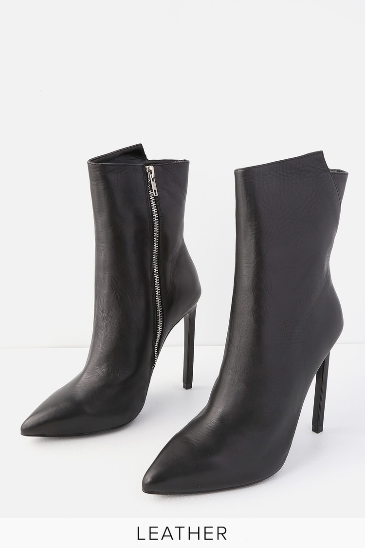 Tony Bianco Frappe - Black Como Boots - Mid-Calf Leather Booties - Lulus