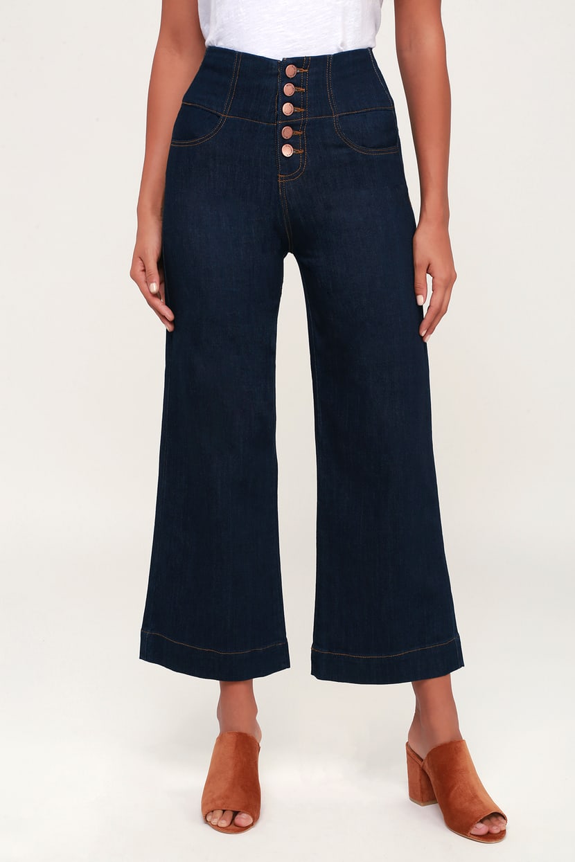 Cute Wide-Leg Jeans - Cropped Jeans - Dark Wash Jeans - Lulus