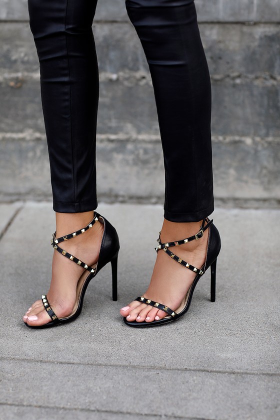 Sexy Black Heels - Studded Heels - Ankle Strap Heels - Stilettos - Lulus