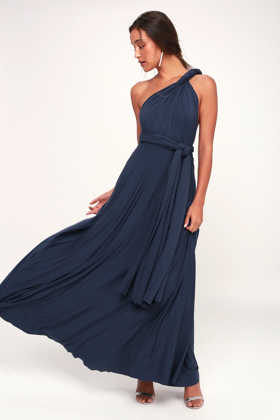 one shoulder gown with slit