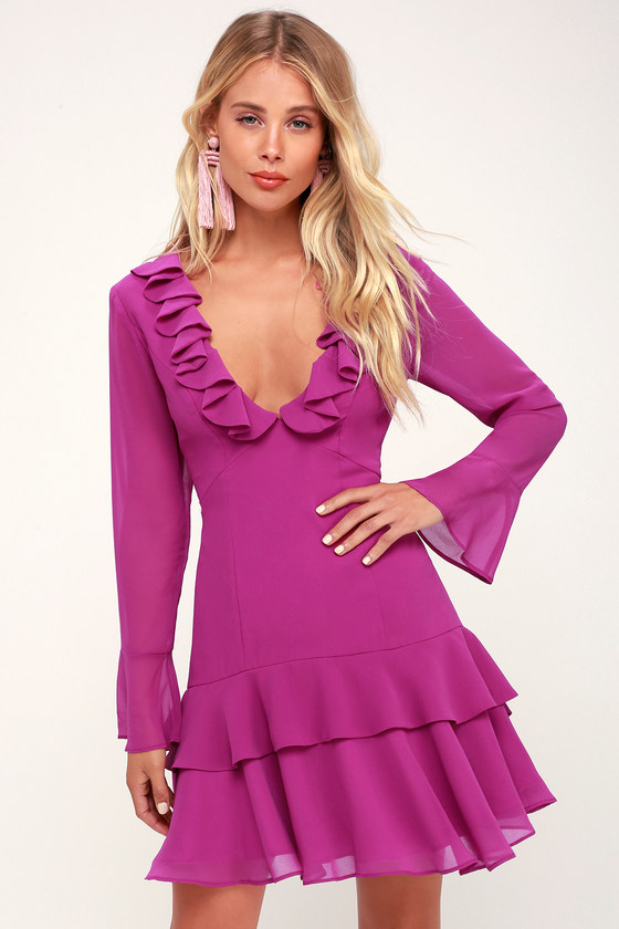 Long Sleeve Magenta Dress Online Sale, UP TO 62% OFF