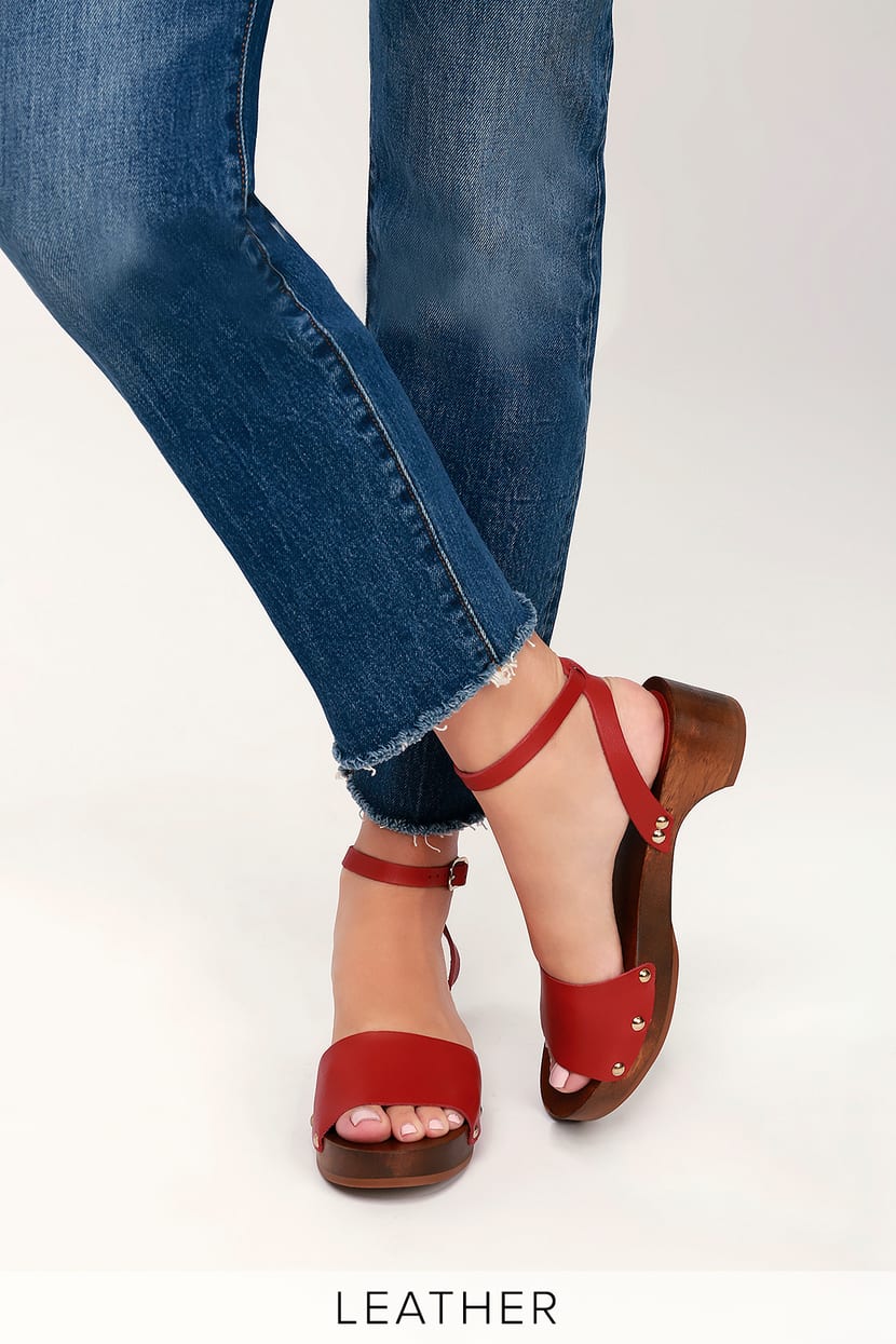 Chic Red Leather Clog Sandals - Open-Toe Clogs - Leather Sandals - Lulus