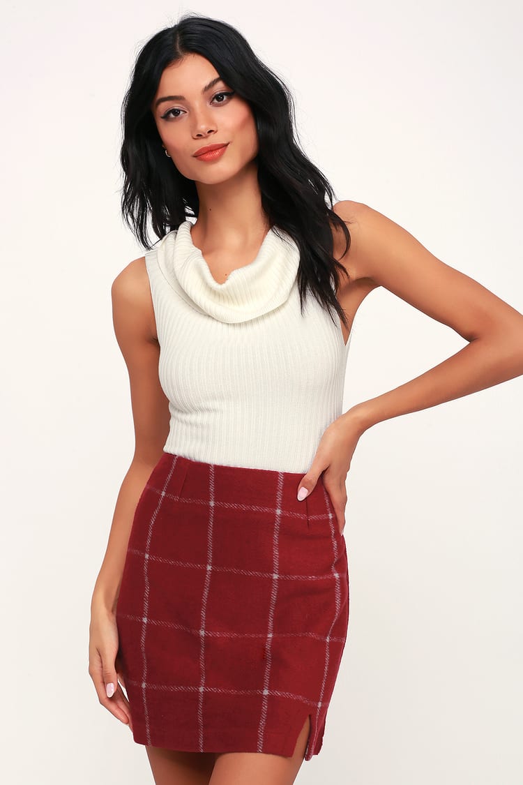 Chic Wine Red Skirt - Plaid Skirt - Flannel Skirt - Mini Skirt - Lulus