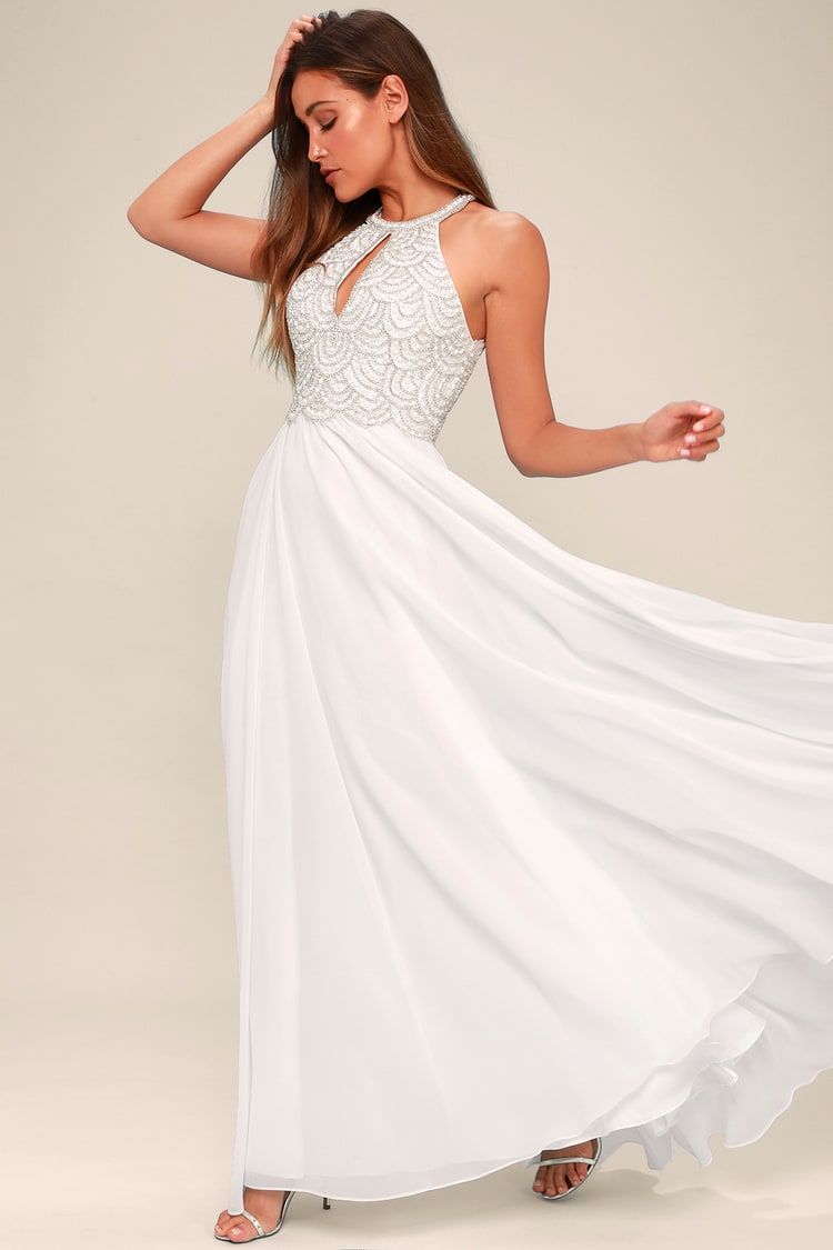 White Beaded Maxi - Beaded Bridal Dress - White Maxi Dress - Lulus
