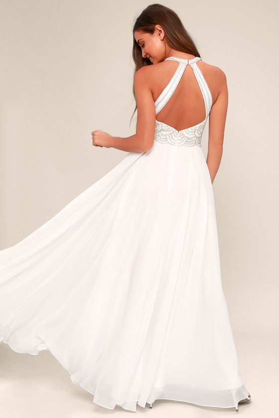 Lovely White Dress - Maxi Dress - Beaded Gown - Bridal Dress - Lulus