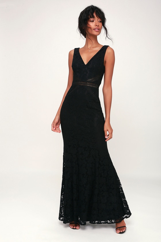 Lovely Black Dress Lace Dress Maxi Dress Sleeveless Dress Lulus