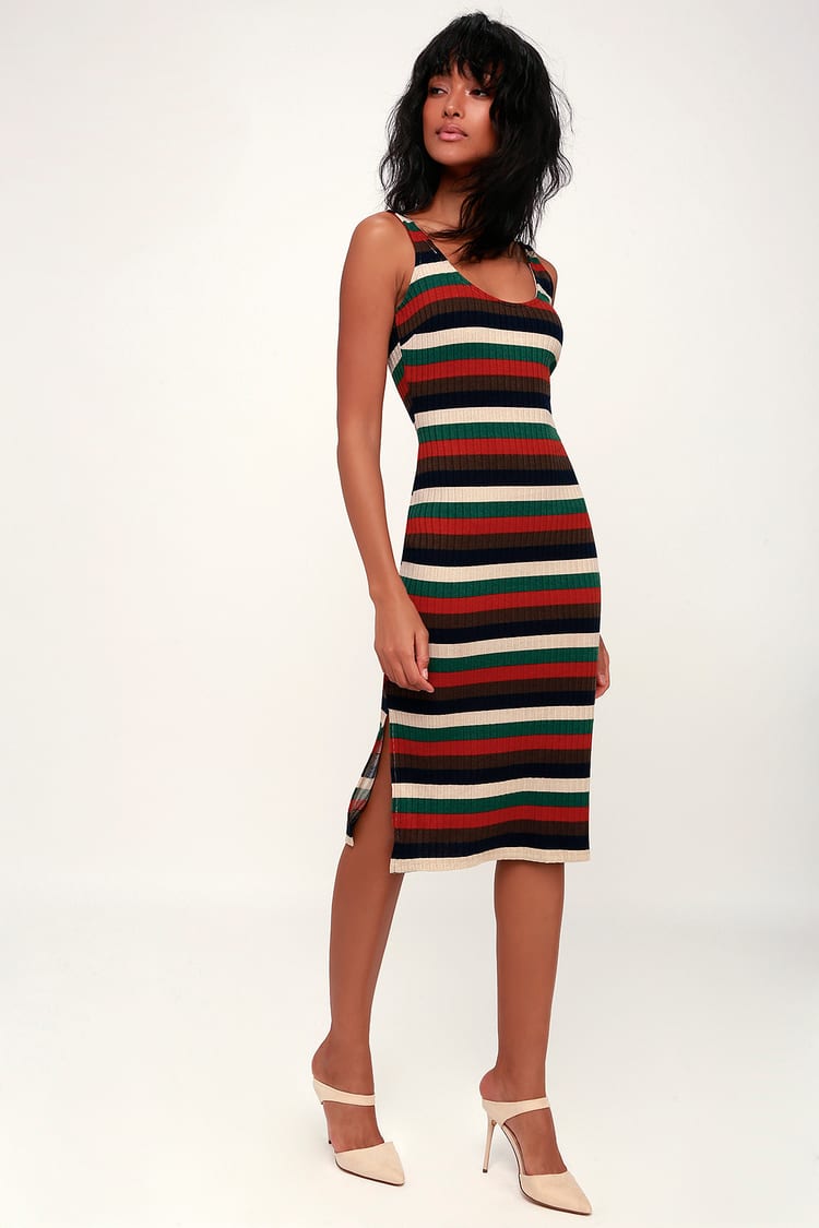 Chic Striped Midi Dress - Bodycon Midi Dress - Red Striped Dress - Lulus
