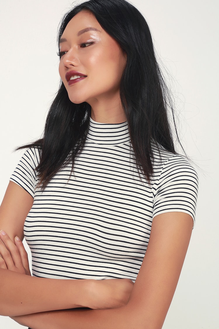 Chic Striped Mock Neck Top - White Striped Top - Mock Neck Tee - Lulus