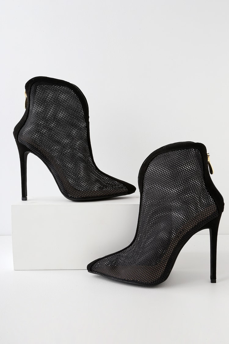 Chic Black Boots - Mesh Boots - High Heel Ankle Booties - Lulus