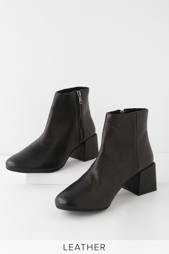 black leather ankle boots with block heel