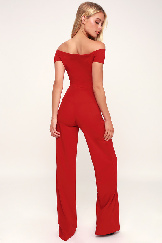 Sexy Red Off The Shoulder Jumpsuit Wide Leg Jumpsuit 0882