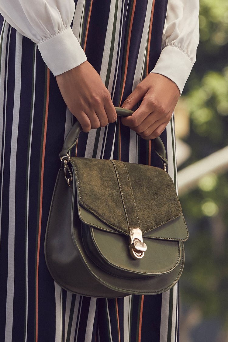 Olive green Ladies Fashion PU Leather Handbag With Sling Bag