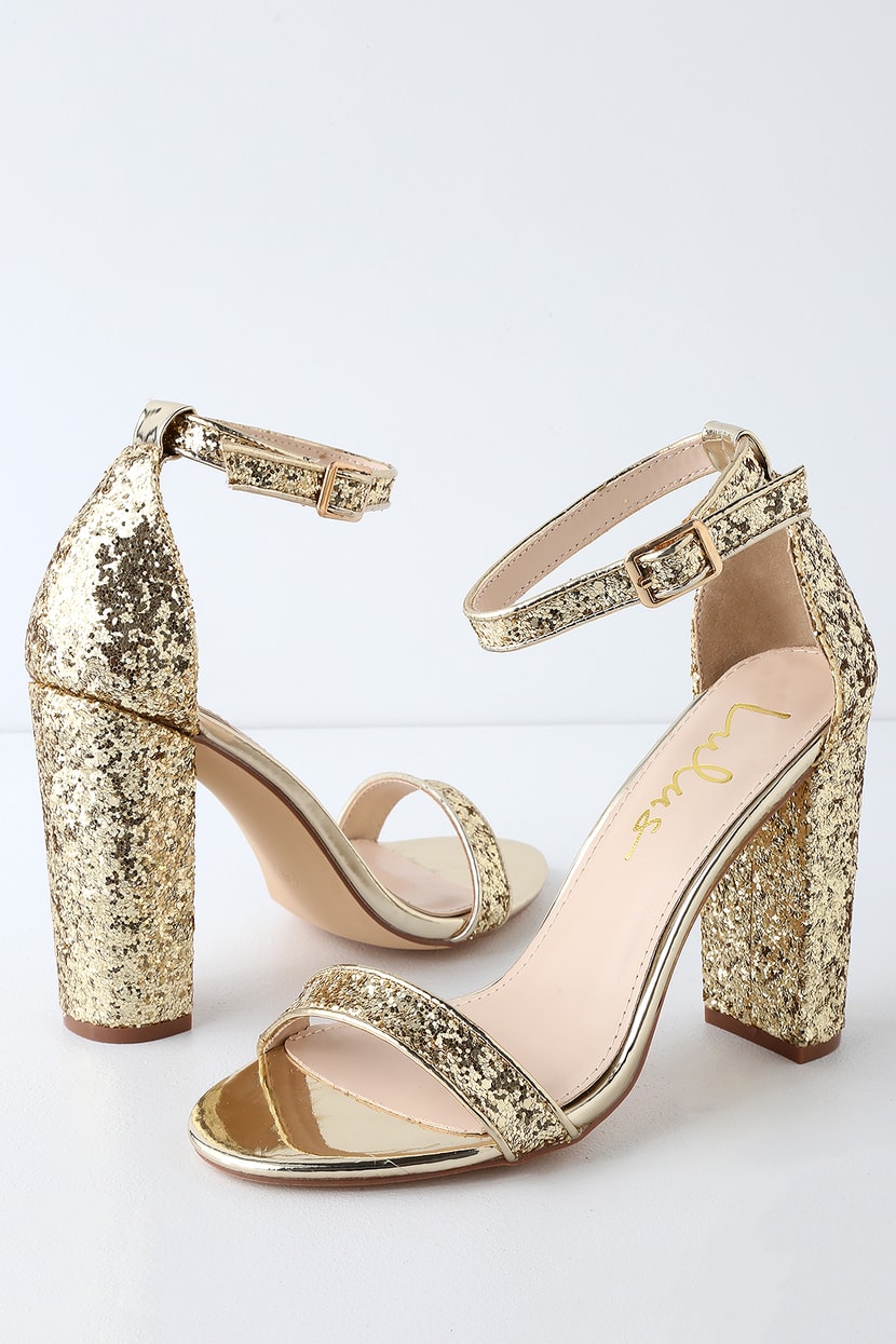 Stunning Glitter Heels - Gold Heels - Ankle Strap Heels - Lulus