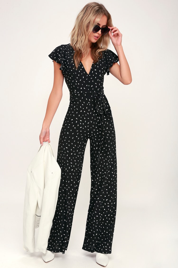Chic Black and White Print Jumpsuit - Print Backless Jumpsuit - Lulus