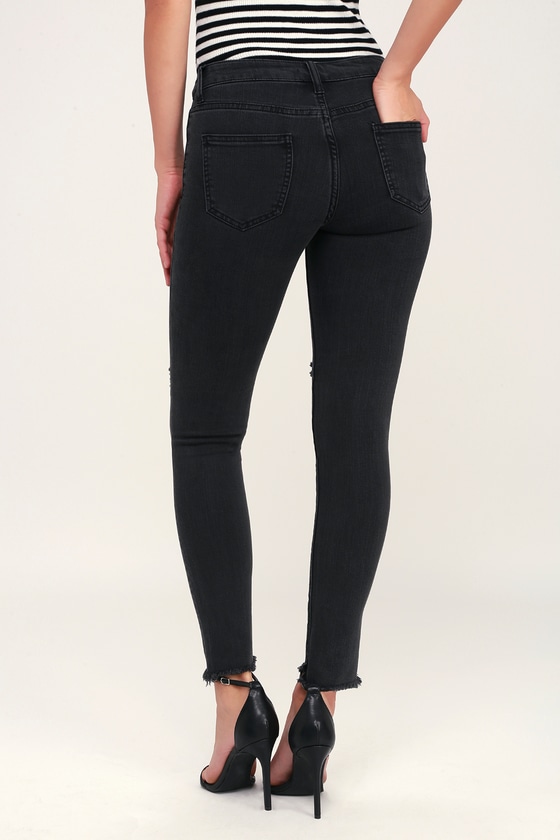 Cute Washed Black Jeans - Skinny Jeans - Distressed Jeans - Lulus