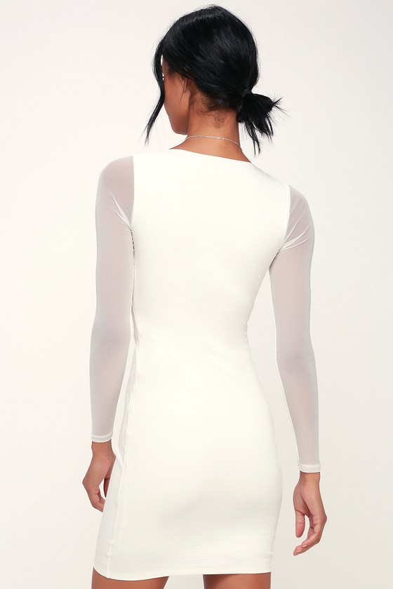 white mesh long sleeve dress