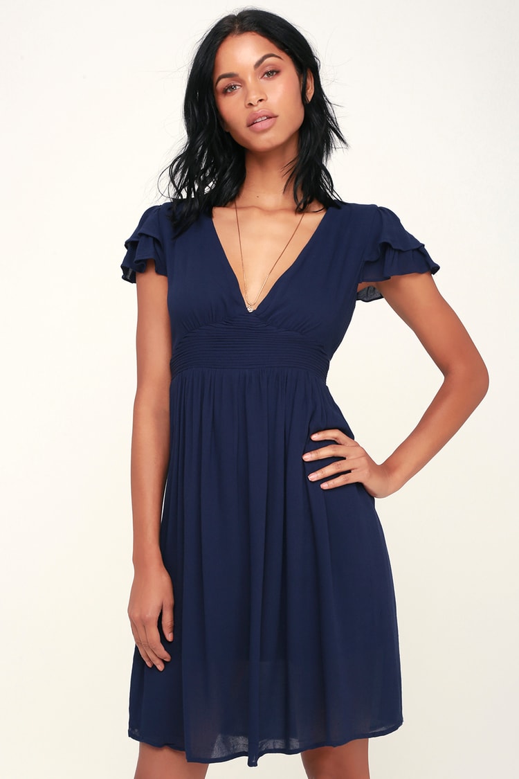 Cute Navy Blue Dress - Short Sleeve Dress - Causal Dress - Lulus