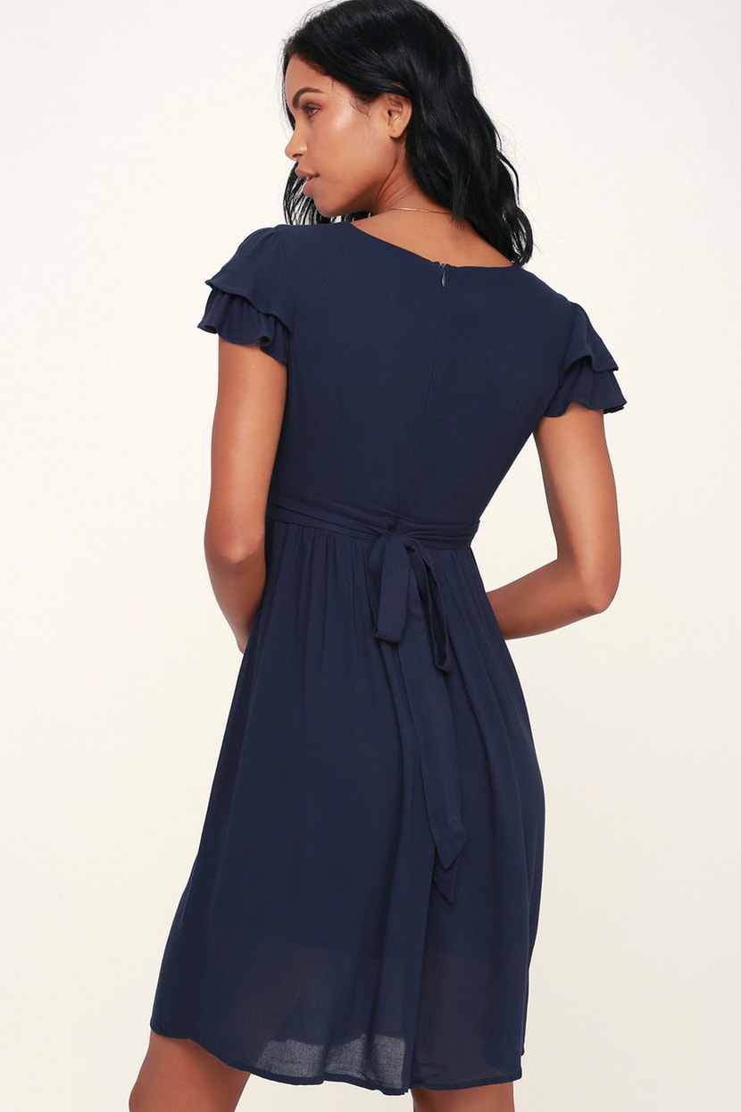 Cute Navy Blue Dress - Short Sleeve Dress - Causal Dress - Lulus
