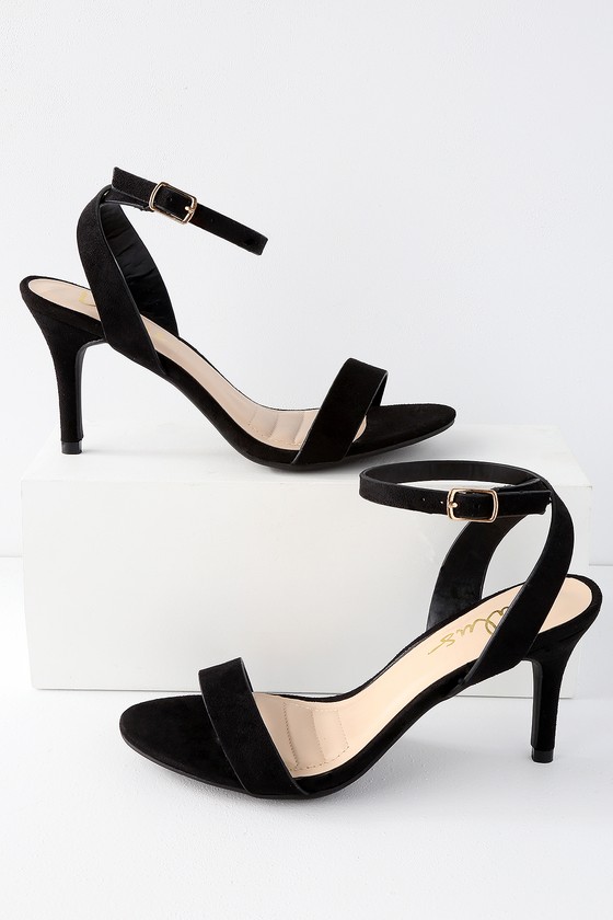 Cute Black Heels - Black Ankle Strap Heels - Black Mid-Low Heels