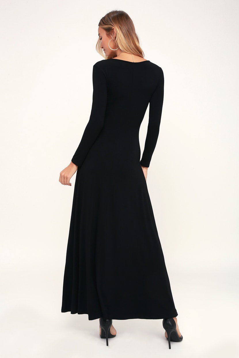 Chic Black Dress - Maxi Dress - Long Sleeve Dress - Lulus
