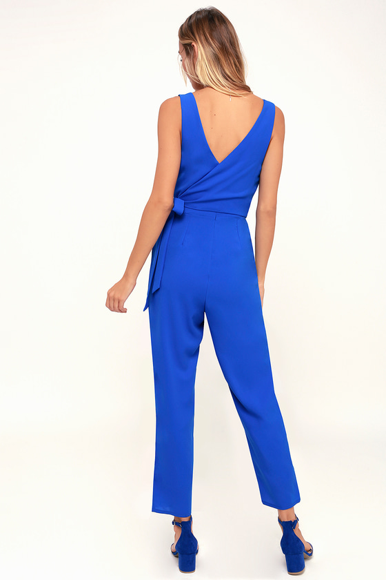 Chic Blue Jumpsuit - Cobalt Blue Jumpsuit - Surplice Jumpsuit - Lulus