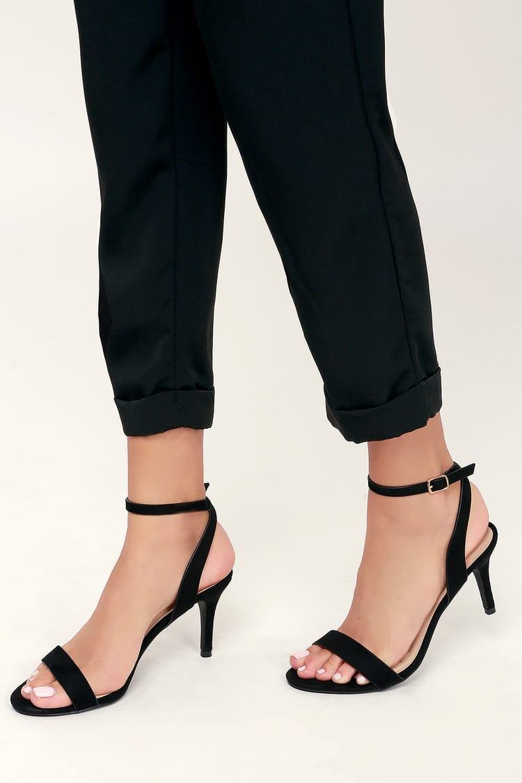 Cute Black Heels - Black Ankle Strap Heels - Black Mid-Low Heels - Lulus