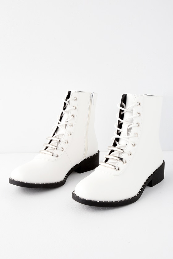 Cool White Boots - Lace-Up Combat Boots - Vegan Leather Boots - Lulus