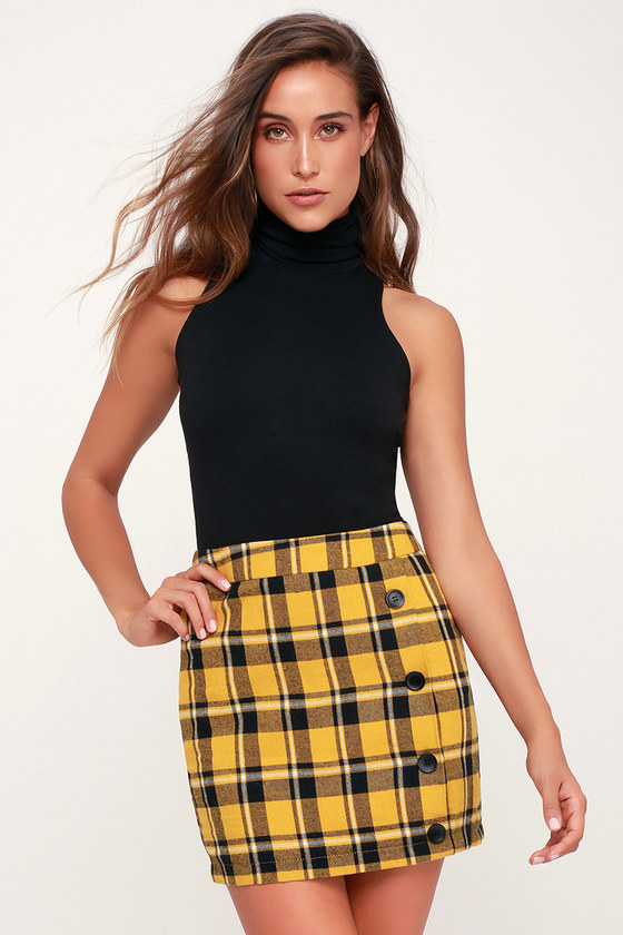 Cute Black and Yellow Skirt - Plaid Mini Skirt - Flannel Mini - Lulus