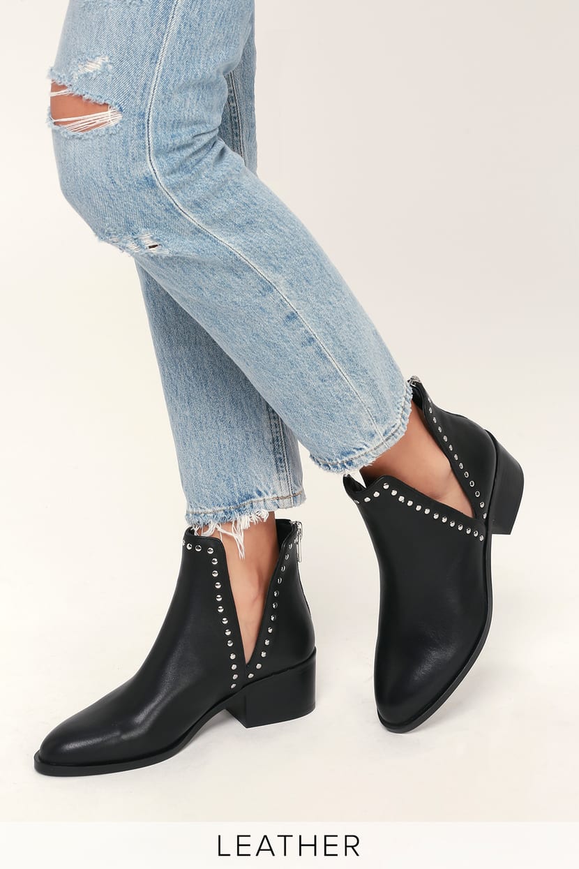 Steve Madden Conquest - Black Leather Booties - Studded Booties - Lulus
