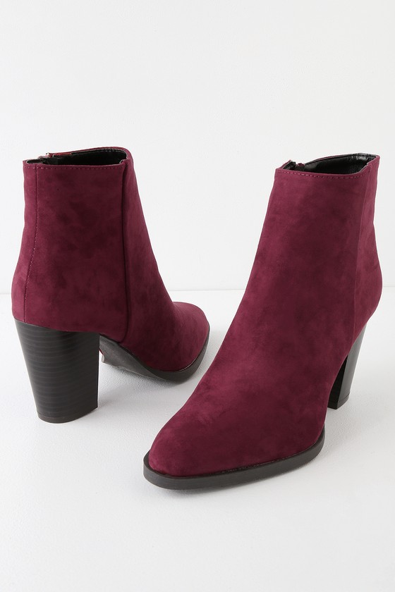 high heel burgundy boots