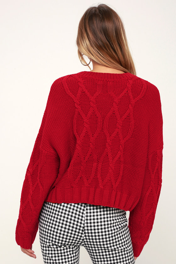 Cute Red Sweater Sweater Cable Knit Sweater Cozy Sweater