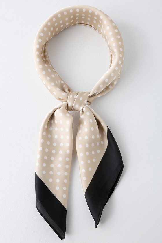 LOUIS FERAUD Silk Scarf Beige Spotty Scarf With Polka Dots 