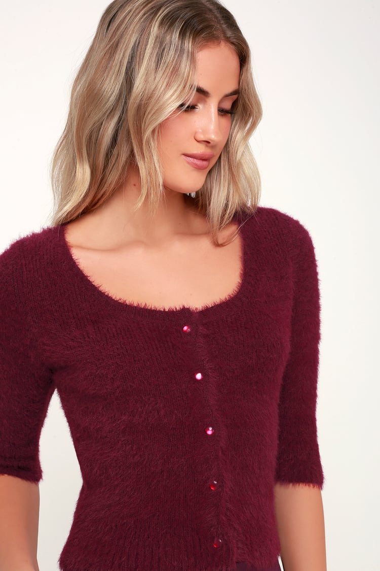 Cute Burgundy Sweater - Cropped Sweater - Cropped Cardigan - Lulus