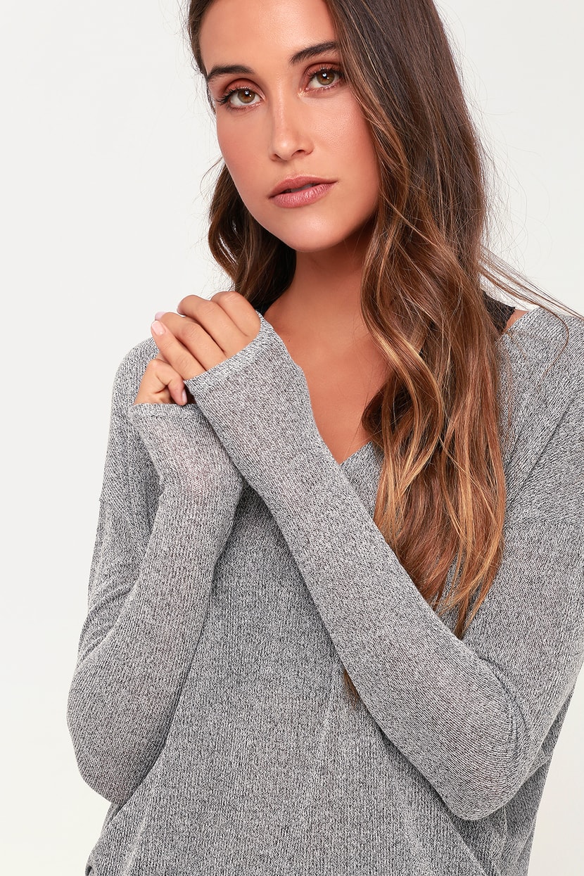 Cute Grey Sweater Top - V-Neck Sweater - Knit Sweater Top - Lulus