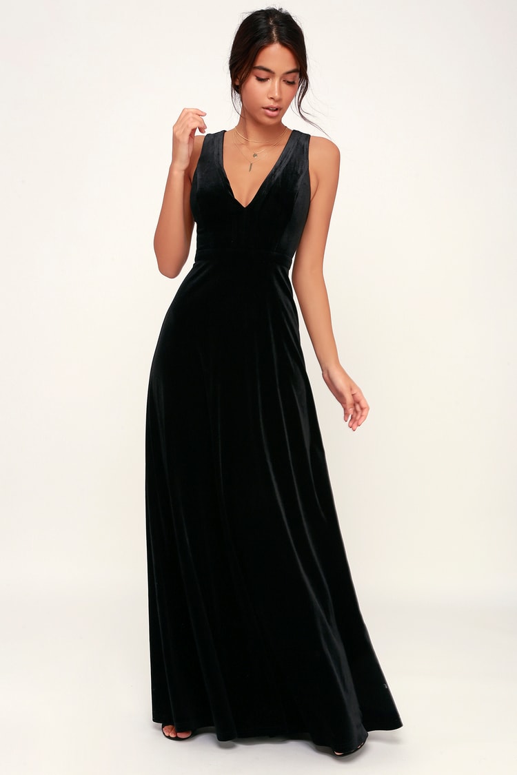 Lovely Black Dress - Velvet Maxi Dress - Black Velvet Dress - Lulus