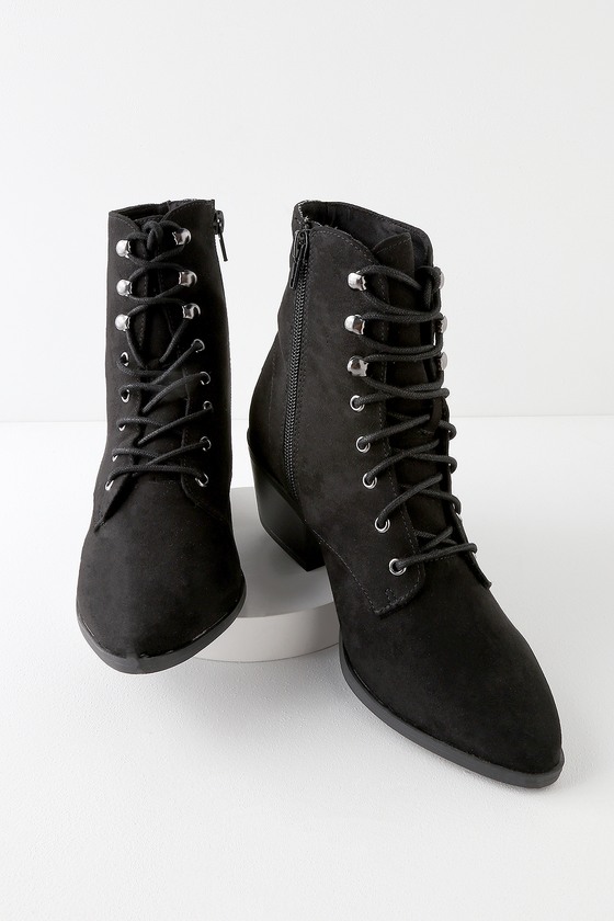 black tie up ankle boots