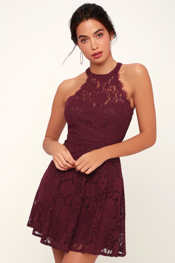 angel in disguise burgundy lace skater dress