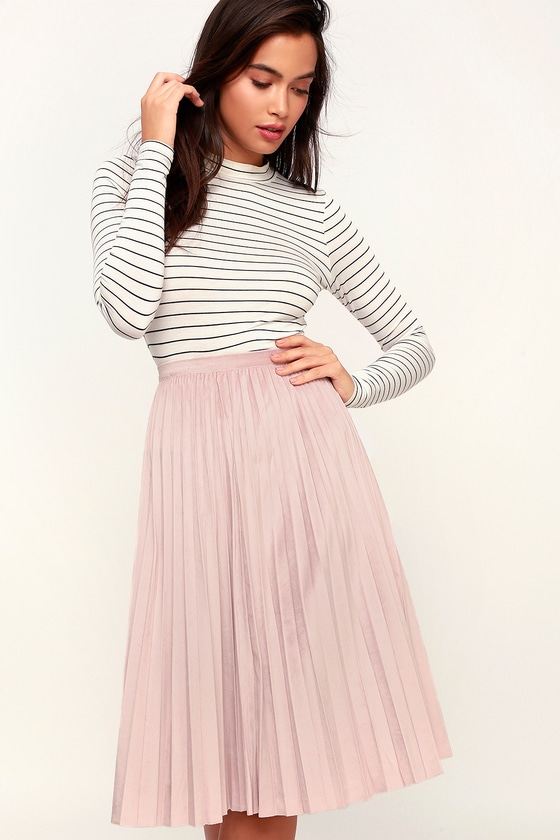 Chic Blush Pink Skirt Vegan Suede Skirt Pleated Midi Skirt Lulus