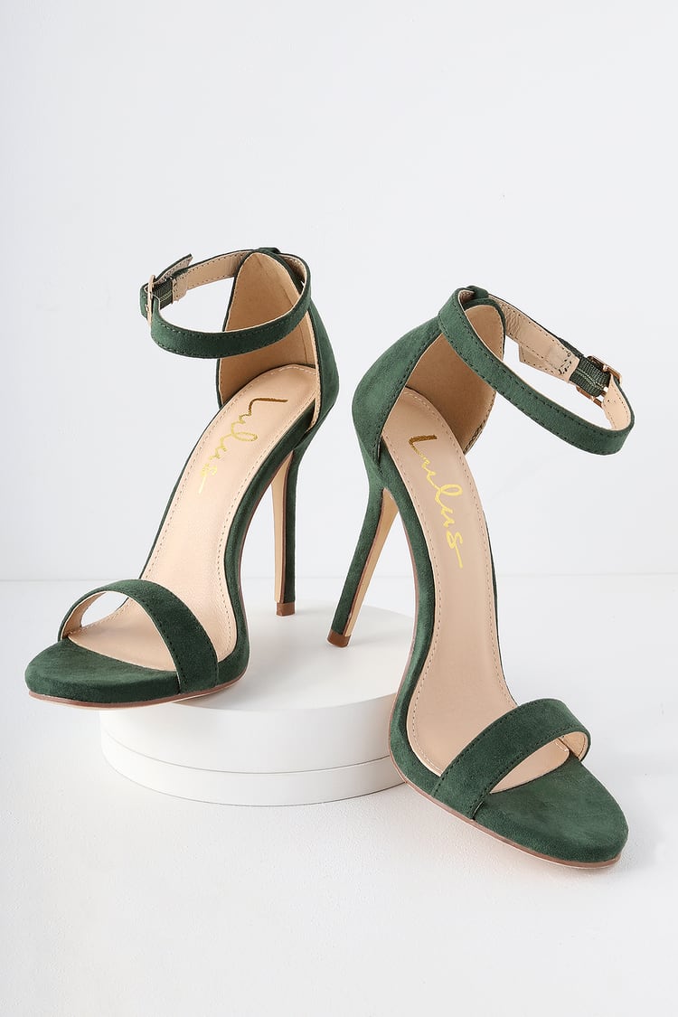 Cute Forest Green Heels - Single Strap Heels - Vegan Suede Heels - Lulus