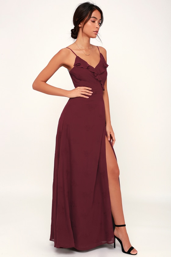 Flutter and flow on sale burgundy embroidered maxi dress