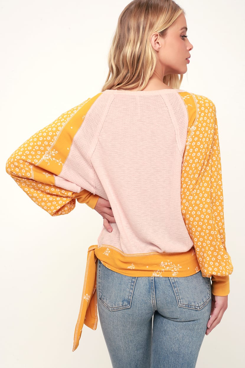 Free People Auxton - Pink Thermal Top - Pink and Yellow Top - Lulus